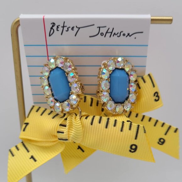 Betsey Johnson Measuring Tape Blue Stone Statement Earrings NWT! - Picture 1 of 5